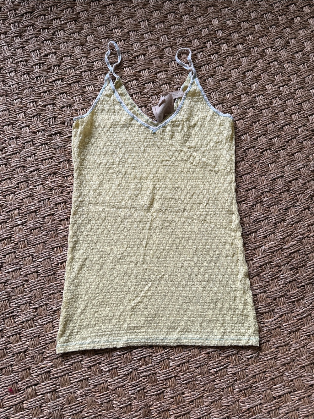 Free People Lime Green Light Yellow Lacey Lace-Trim Slip Tank Top